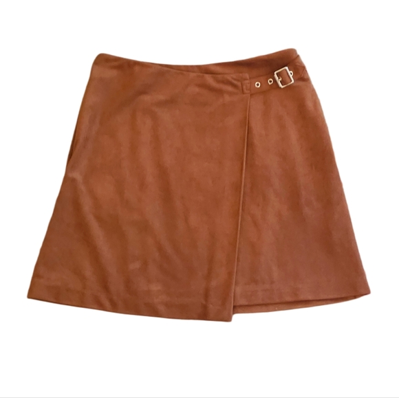 Banana Republic Dresses & Skirts - Banana Republic Camel Brown Faux Suede Wrap Mini Skirt